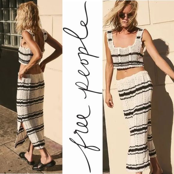 Free People FP BEACH Donni Sweater SET Size M Midi Skirt Tank Top Crochet NEW